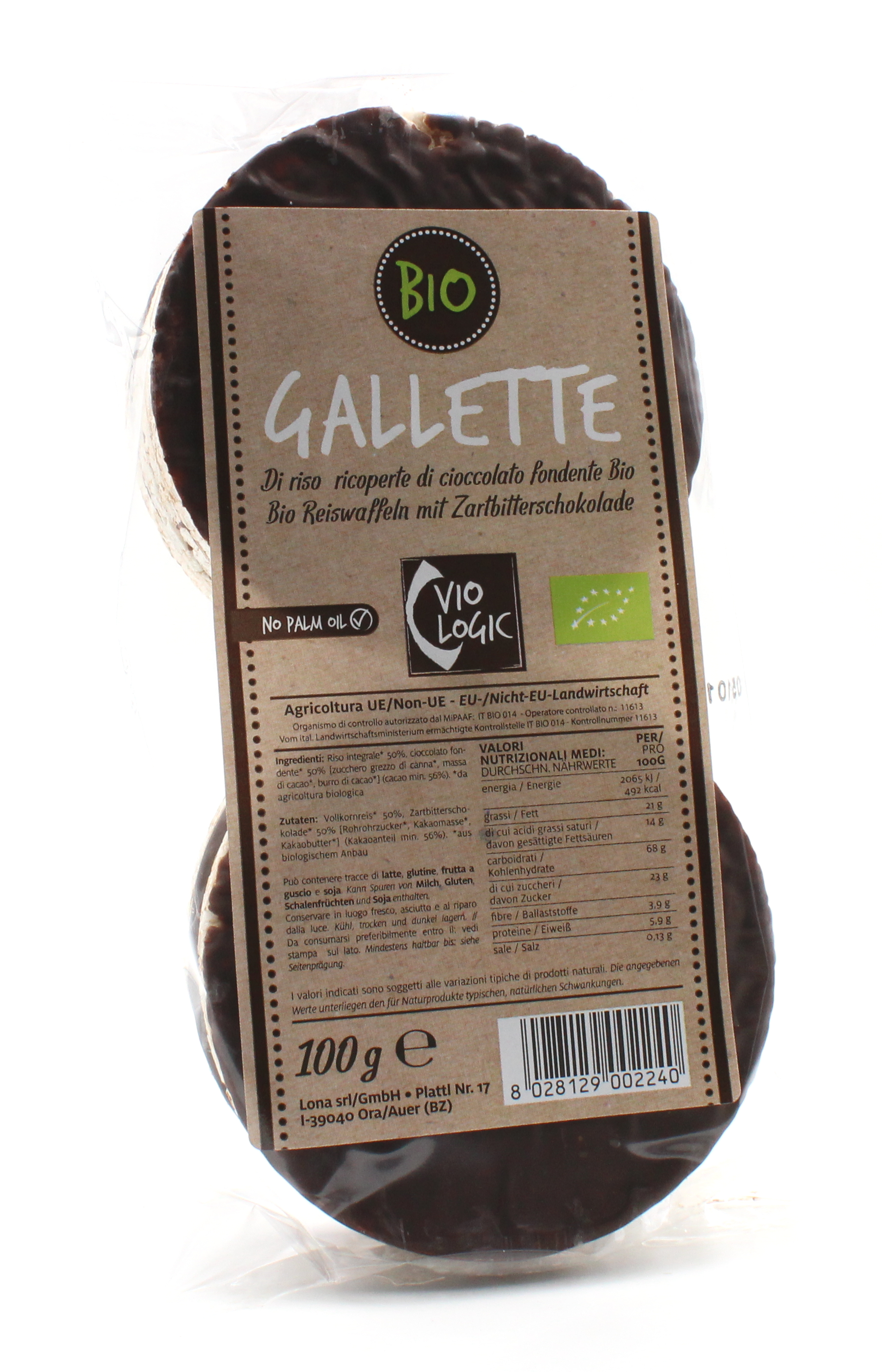 Gallette di riso ricoperte di cioccolato fondente bio 100g